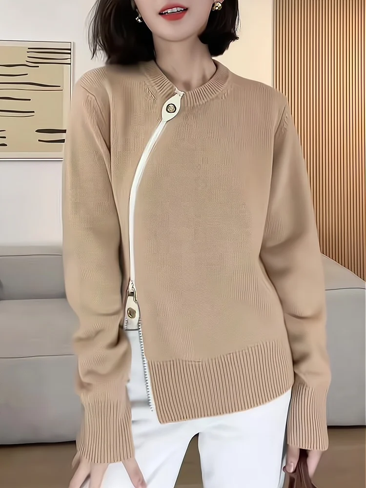 

Fashionable Loose Long Sleeve Women's Knitwear Autumn New Arrival Premium Feeling Slimming Design Korean Style round Neck