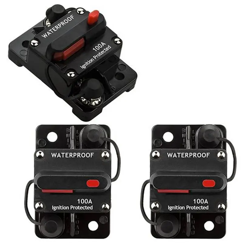 

ABUH-3, 3-контактный автомобильный аудио-автоматический выключатель на 100 А, DC12-48V, с ручным сбросом, кнопочный переключатель-предохранитель