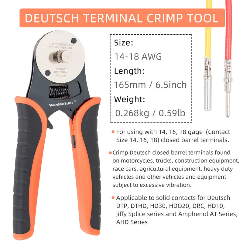 4 Way Indent Closed Barrel Crimper Solid Contacts Electrical Repair Crimping Tool 14 16 18 AWG Cables D-Sub Connectors Terminals