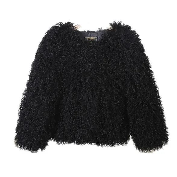 

For Lady Long Hair Fluffy Female Faux Fur Coat Winter Women's Curly Fur Jacket Multicolor Pockets Artificial Fur Jacket