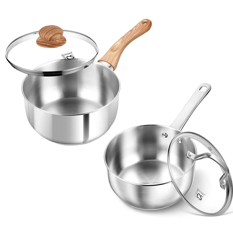 

1 Quart Triple Stainless Steel Saucepan with Lid Milk Pot with Glass Cover Small Sauce Pan for Cooking Suitable for All Stoves