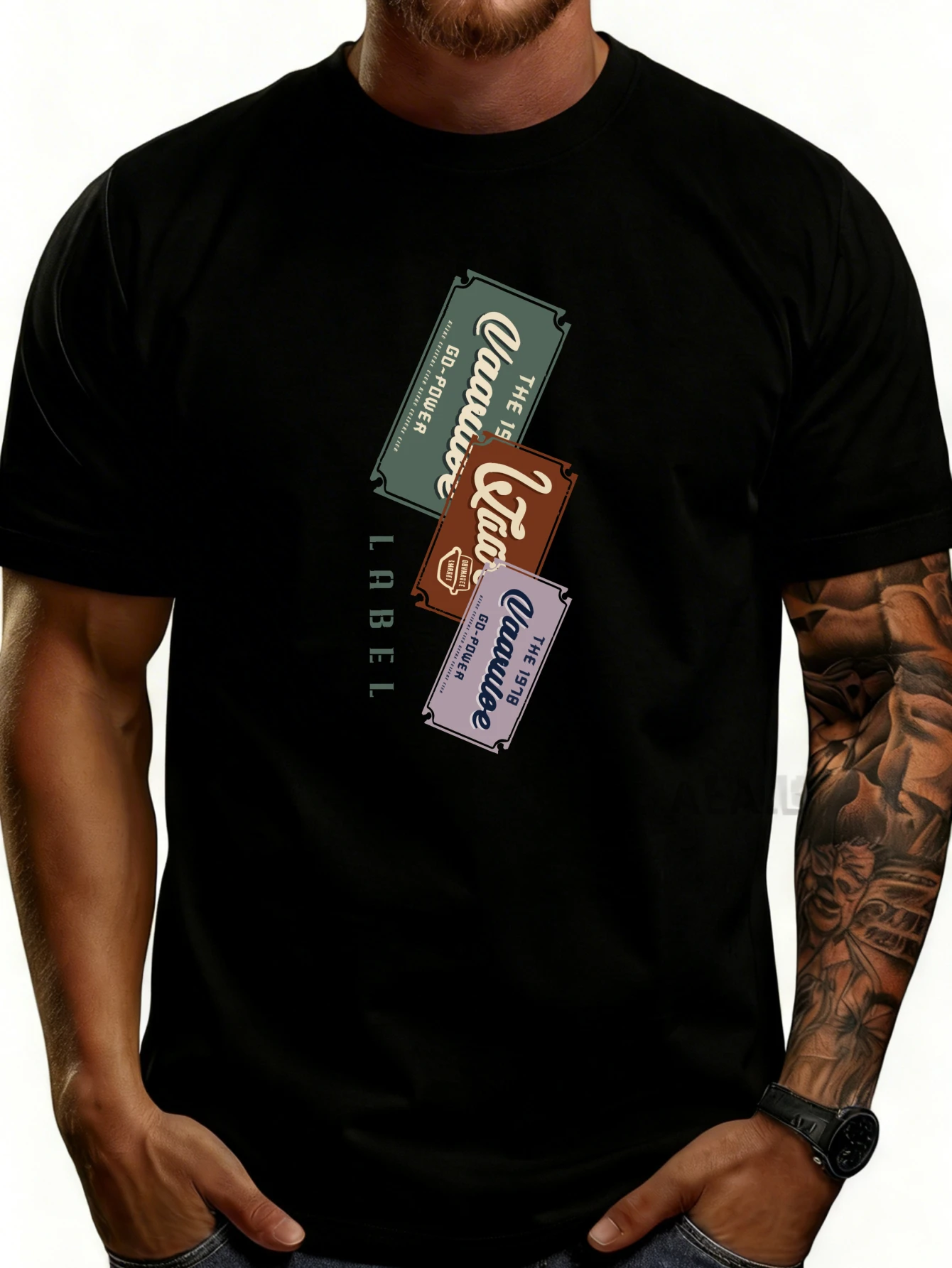 Casual Style Men's T-Shirt with a Vintage Label Design, Suitable for Everyday Wear and Summer Outfits, the Perfect Gift for Him.