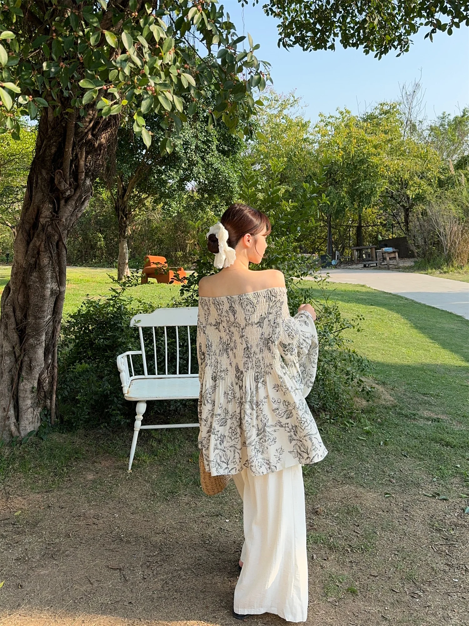 春夏スイートカジュアルシャツワンショルダーベルスリーブ新作スリムバケーションAラインシャツ