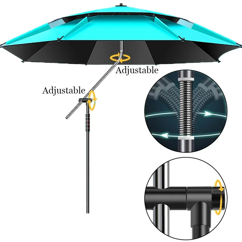 Imagem -03 - Duplo Ajustável Outdoor Fishing Umbrella Proteção Solar Espessada Grande Dobrável Impermeável Acessórios de Pesca