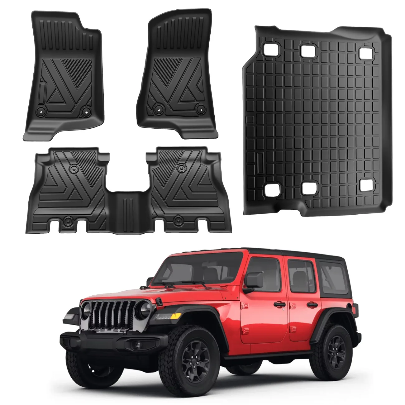 

Индивидуальные коврики для пола и защитный вкладыш в багажник для Jeep Wrangler JL 4-дверный (не JK или 4XE) 2018-2026, TPE защита, аксессуары для интерьера