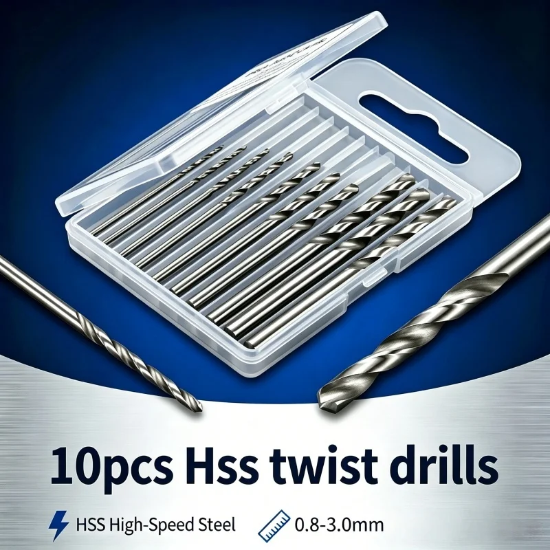 HSS Twist Drill Bits 10 Sizes 0.8‑3.0mm High Speed Steel Micro Drill Bit Kit with Storage Box for DIY Craft Work