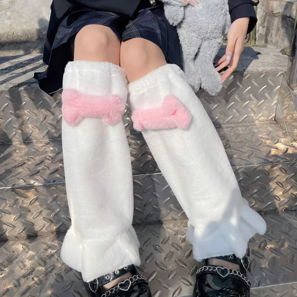Kawaii تكدرت حافة القوس أفخم تدفئة الساق النمط الياباني Bowknot المرأة جوارب غطاء الساق الكورية نمط الفتيات #2