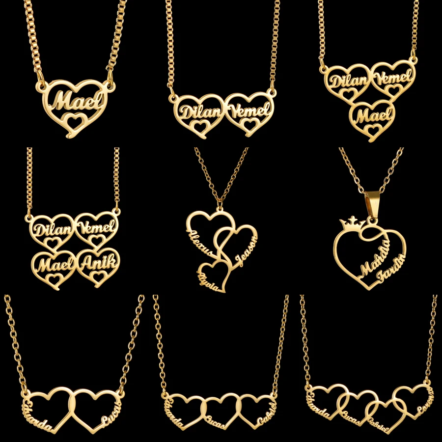 

Acheerup Personalized 1-4 Name Box Chain Necklace for Women Kids Stainless Steel Custom Letter Heart Choker Family Birthday Gift