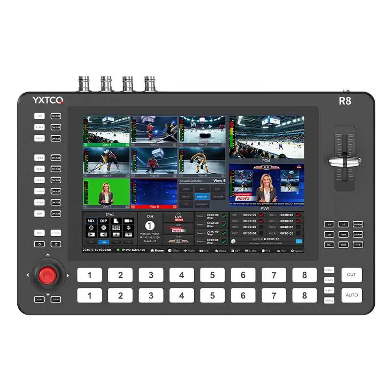 YXTCQ R8 8-Channel Professional Video Switcher with 10.1 Inch Full HD Touchscreen, ISO Recording & Streaming, 4K Inputs&Outputs