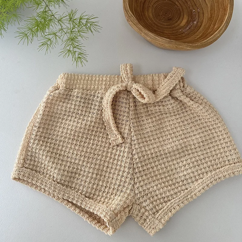 2pcs Summer Baby Waffle Shorts Set Toddler Girls Boys Sleeveless Top And Shorts Outfits Knitted Kids Simple Style Clothing Set