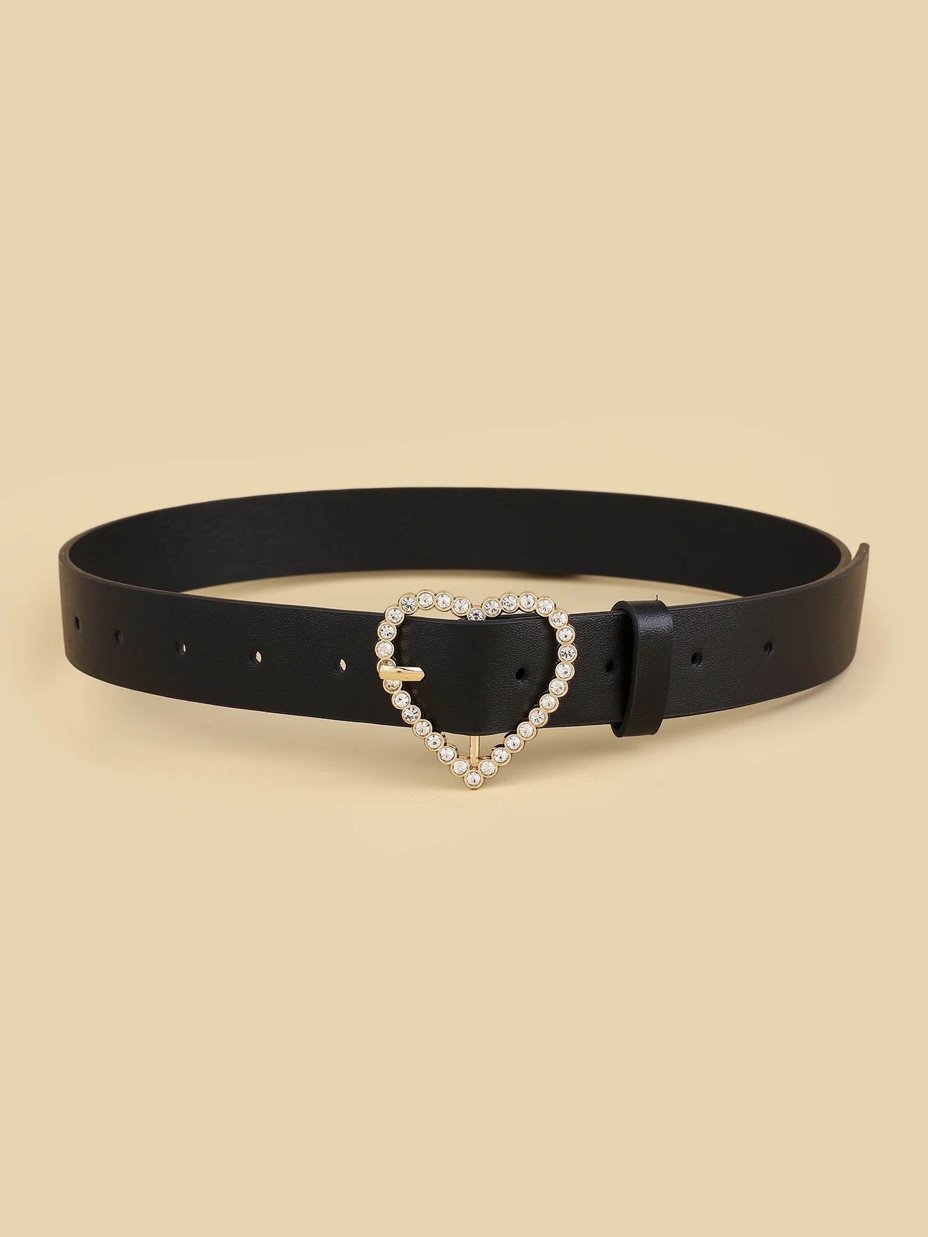 Women\'s New All Seasons Hot Heart-Shaped Diamond Buckle Head Belt Fashion Match Any Clothing Belt