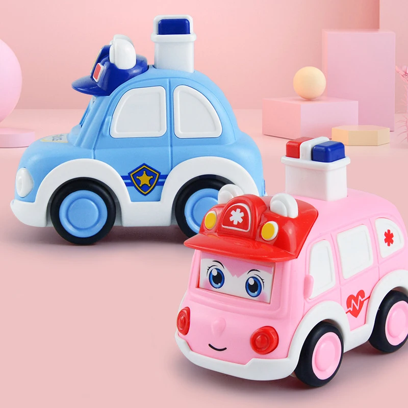 Mini coche de policía de dibujos animados, camión de bomberos, vehículo de ingeniería, juguete educativo para bebé, regalo