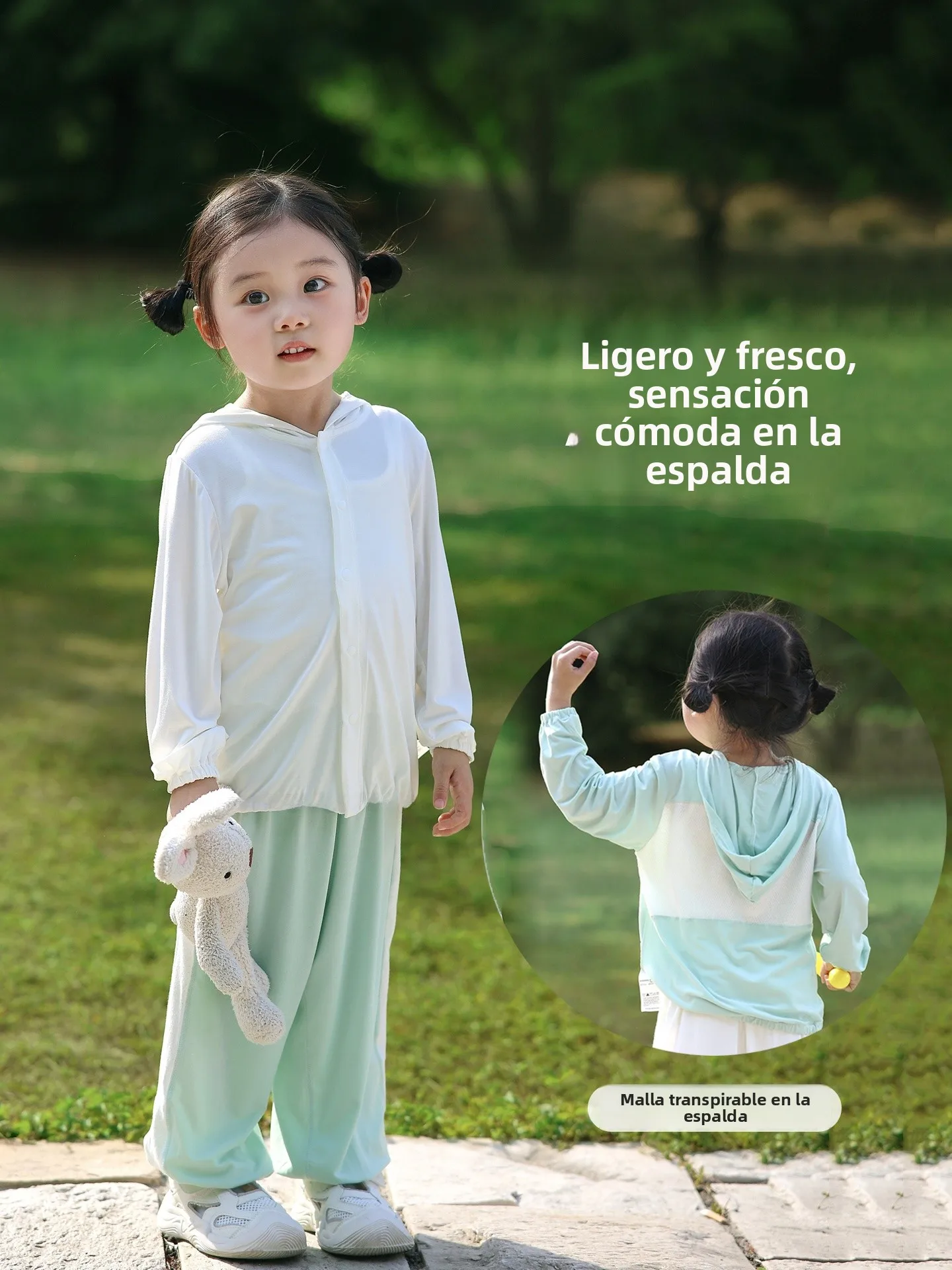 Ropa de Protección Solar para Bebés, Traje de Verano con Capucha de Fibra de Bambú, Ropa Delgada para Exteriores con Aire Aco...