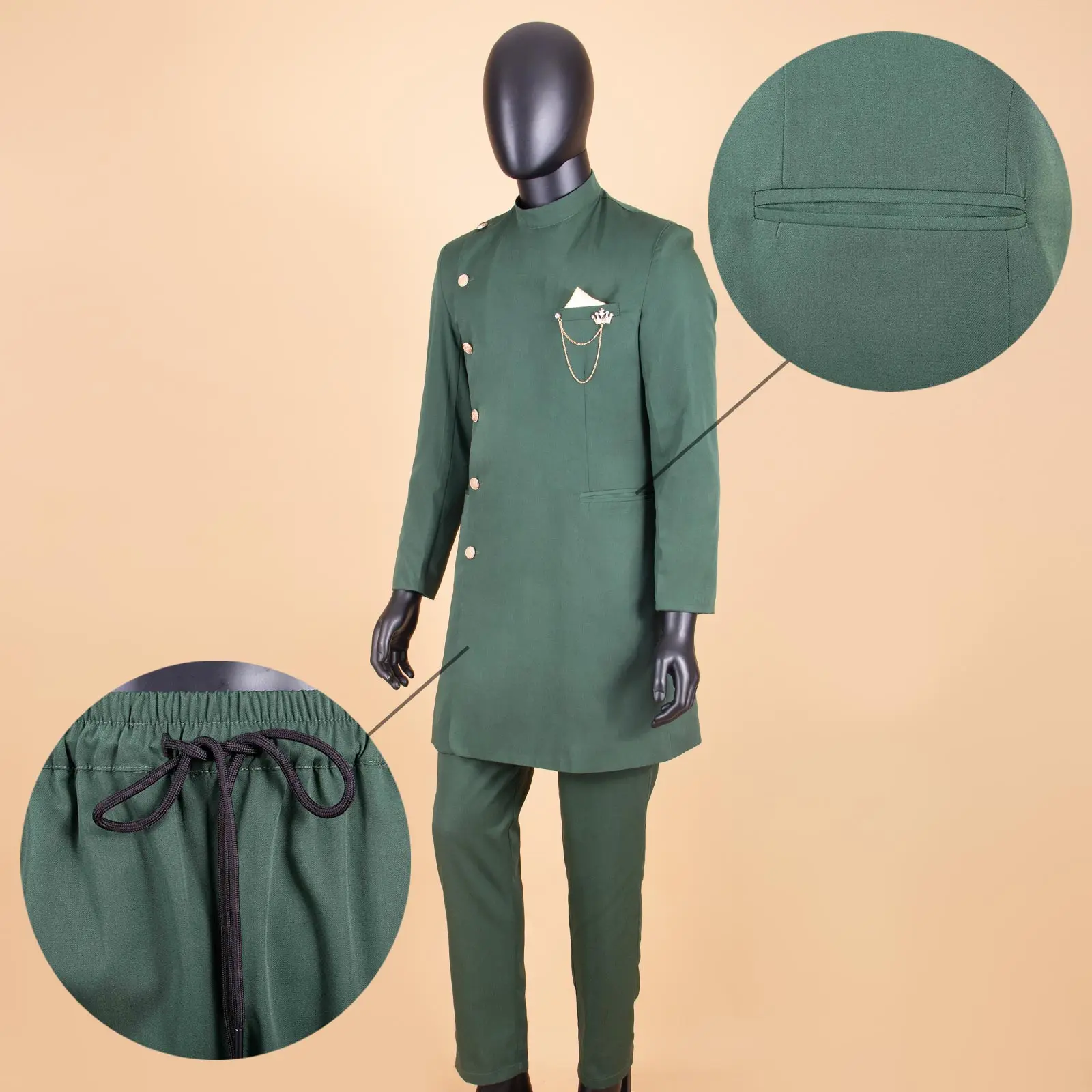 Costumes africains pour hommes, blazer et pantalon à simple boutonnage, ensemble 2 pièces, tenues Dashiki, tenue Ankara avec mouchoir, A2316019