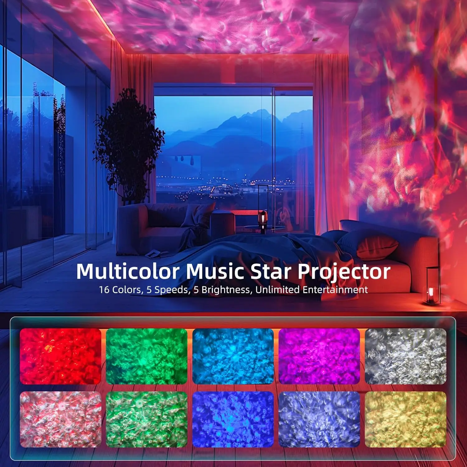 Star Projector, Galaxy Projector for Bedroom, Music Speaker Sound Activated Remote Control/Timer, Starry Night Light Projector