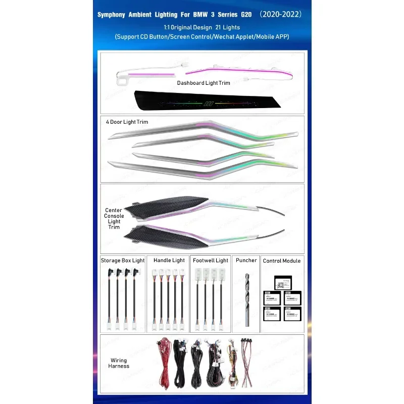 ملحقات شريط الجو المطورة لسيارات BMW 3 Series 64 Color LED إضاءة البيئة الداخلية G20 G21 G28 2019-2025