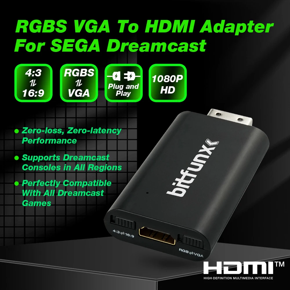 

Преобразователь BitFunx RGBS VGA в HDMI ™ Адаптер для конвертера Dreamcast в HDTV