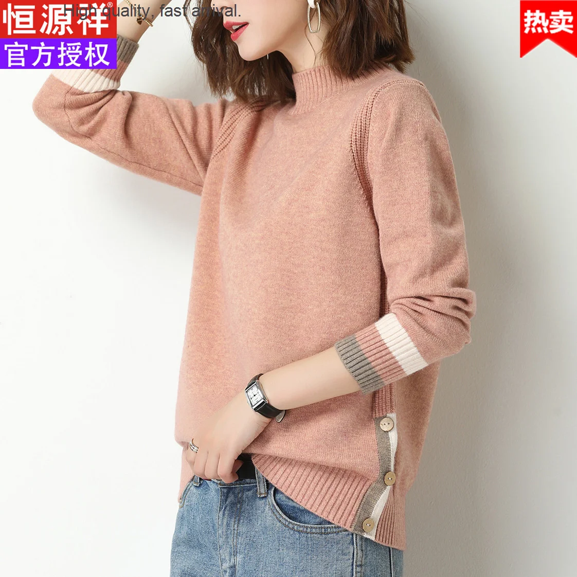 

Sweater Women's Woolen Short Mock Neck Sweater Loose Large Size Belly Covering Outer Wear Idle Style Bottoming Cashmere Sweater