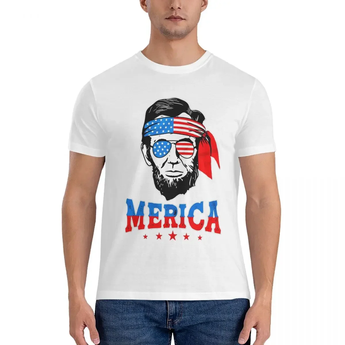 Merica Abraham Lincoln T-Shirt for Men Cotton Oversized T Shirts Men's Tees Short O-Neck Summer Clothes Tops S-6XL