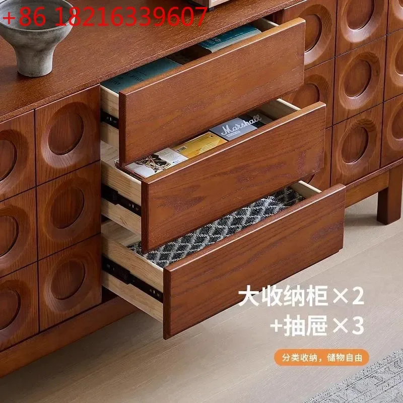 YAOSolid Wood Ash Dining Side Cabinet Living Room Storage Locker Porch Entryway Cupboard Household Furniture Organizer