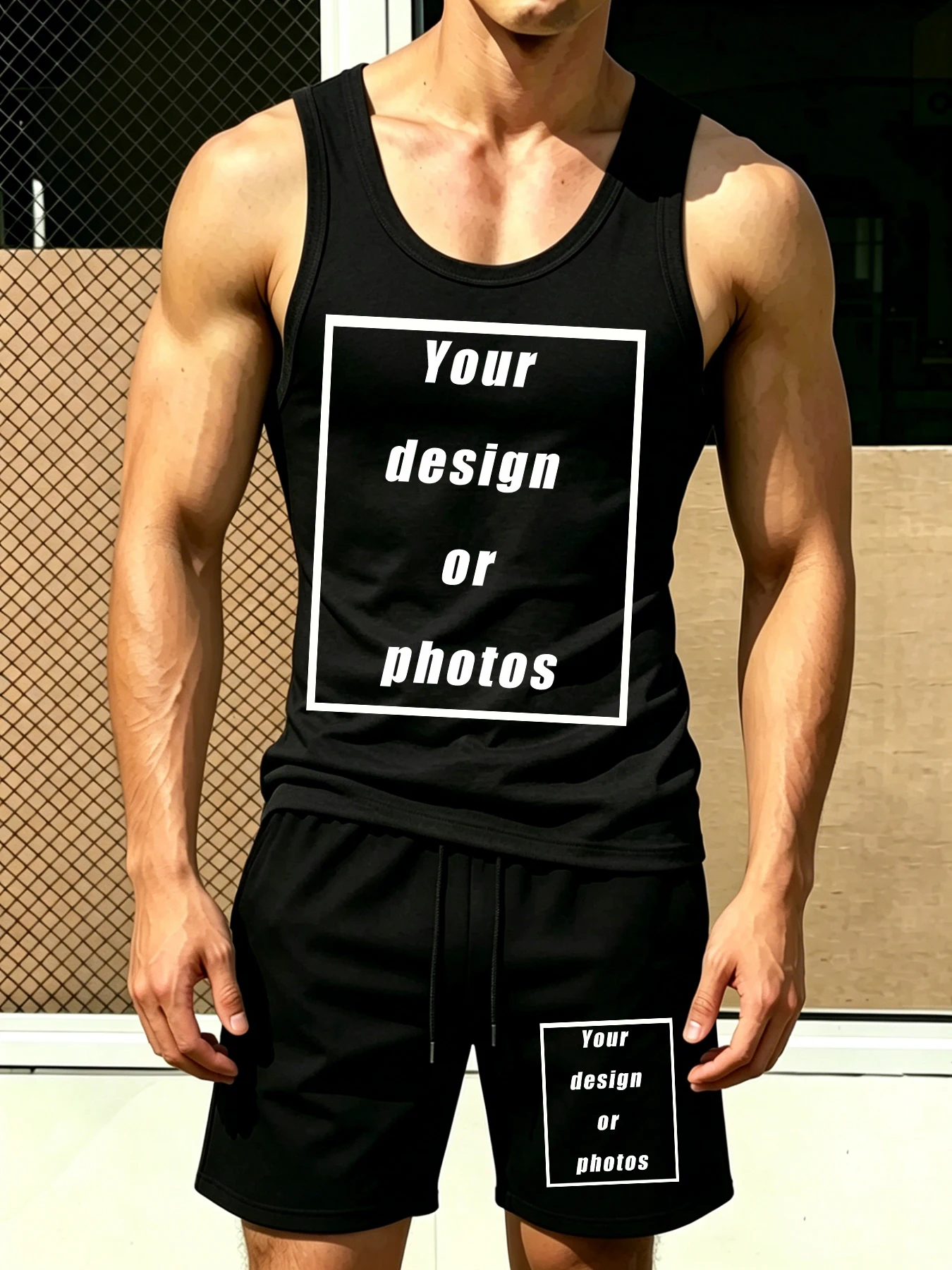 Men's Sports Tank Top Set Shorts Basics Vest Versatile Summer Beach Black Shorts Loose Fashion Clothing Couple Jogging Vests view 2