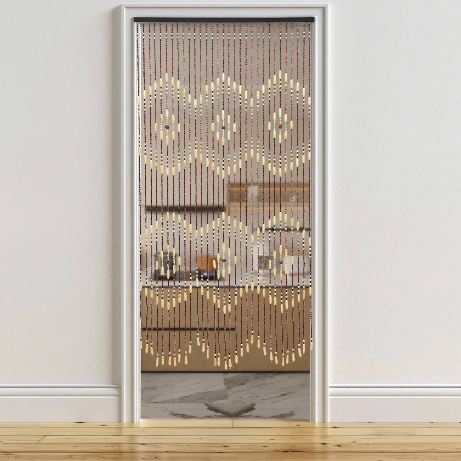 

Classic Wood Bead Curtain - 90x175cm Handmade Natural Room Divider with 31 Intricate Beaded Strands for Doorways, Windows