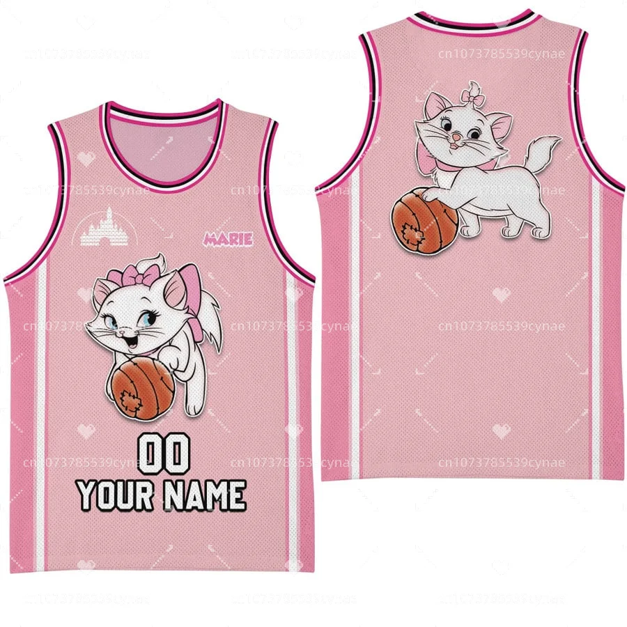 Disney New Women's T-Shirt Marie Cat Sports Tank Top Jersey Summer Casual Free Custom Name Number Men's and Women's T-Shirt