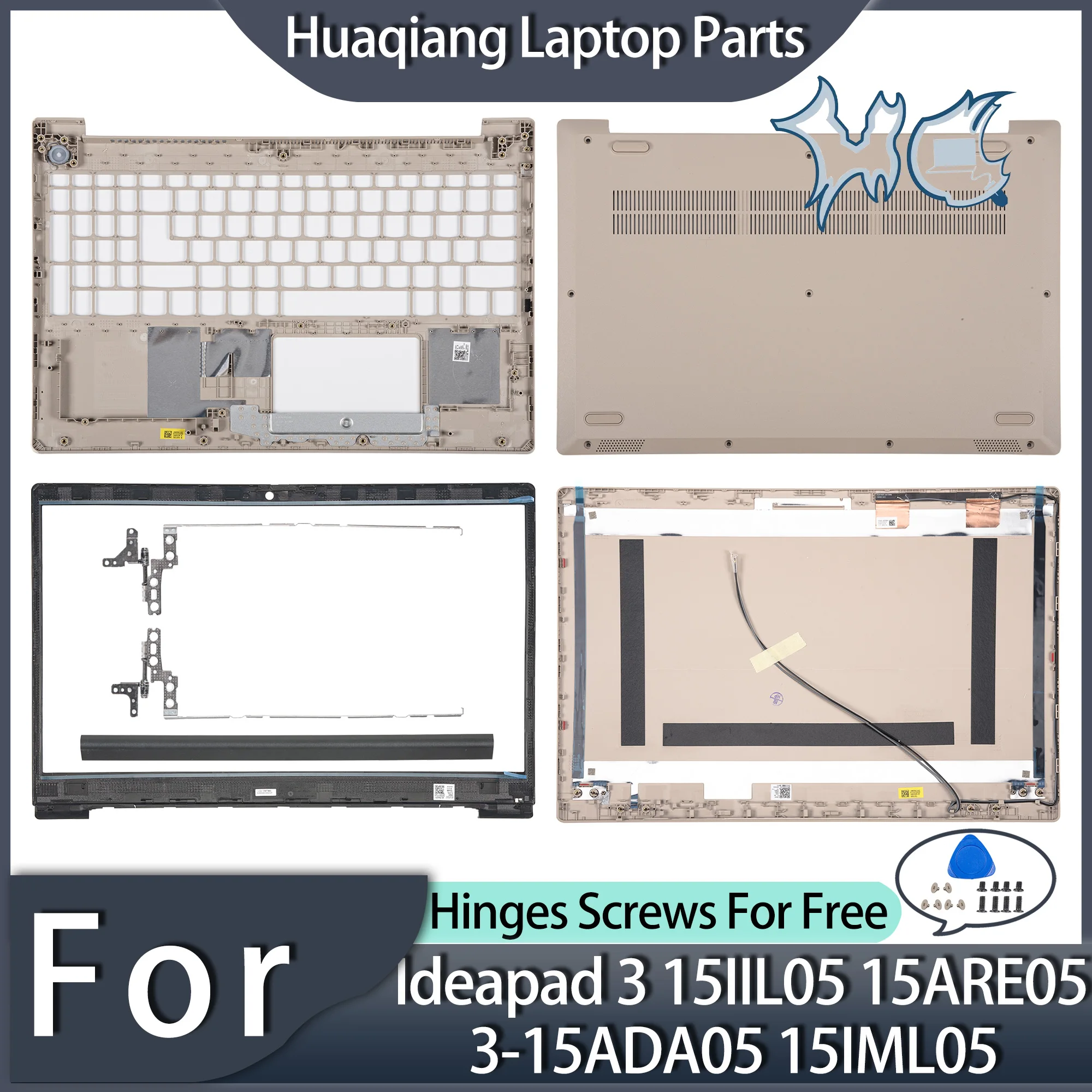 Funda para ordenador portátil Ideapad 3 15IIL05 15ARE05 3-15ADA05 15IML05 15ITL05 2020 LCD cubierta trasera con bisagras inferiores doradas