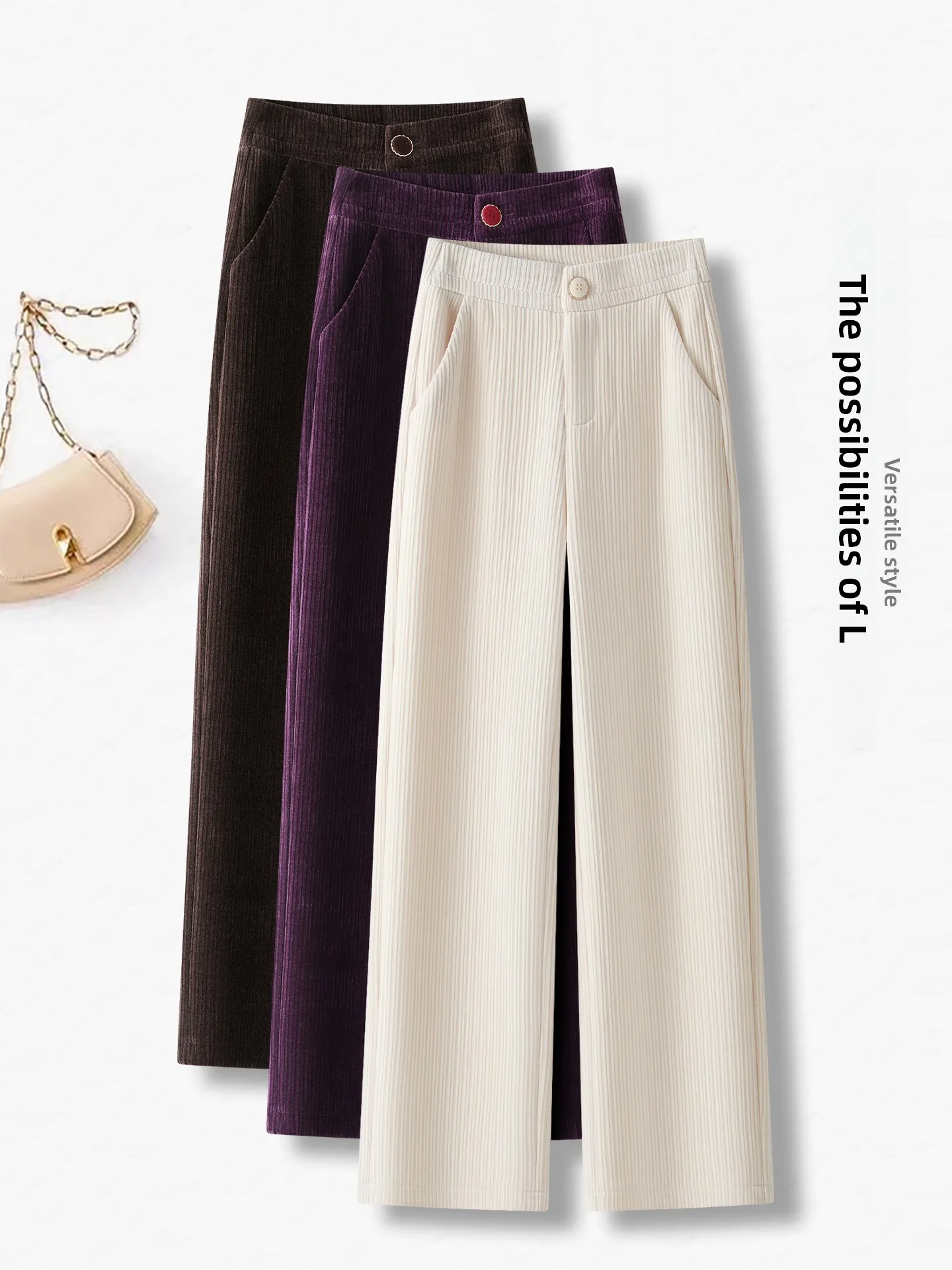 

Narrow Wide Leg Pants Women's Autumn Winter High Waist Drape Velvet Casual Straight Cut Pants Soft Comfortable Polyester Fiber