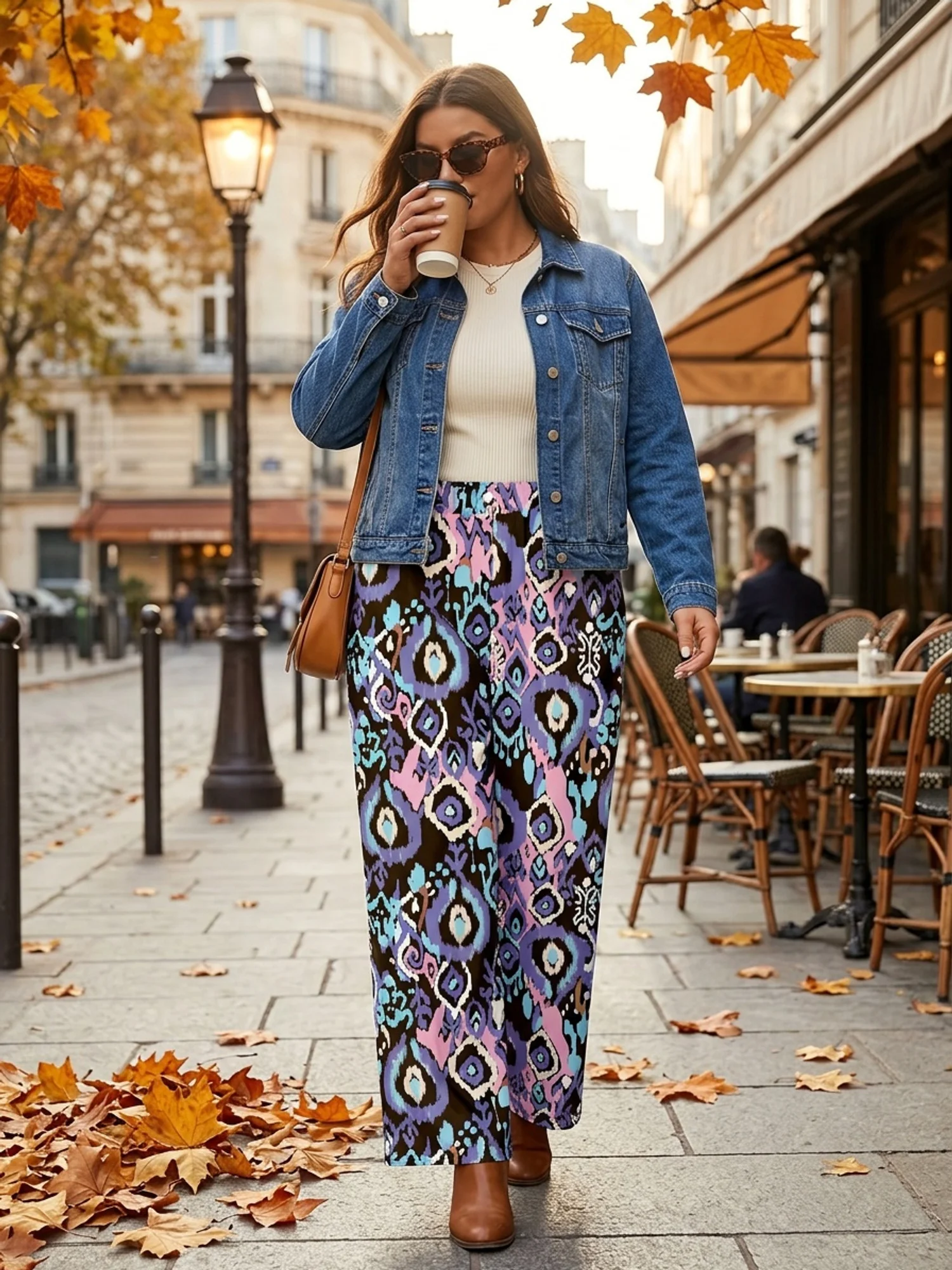 Elegant Geometric Print Wide-Leg Pants Suitable for Casual & Professional Wear