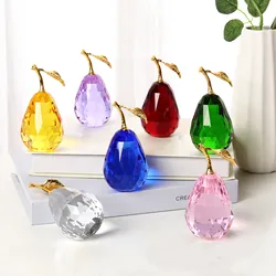 Crystal Pear Glass Paperweight Photographic Prop Feng Shui Ornament Festival Souvenir Gift for Friend Home Desktop Decoration