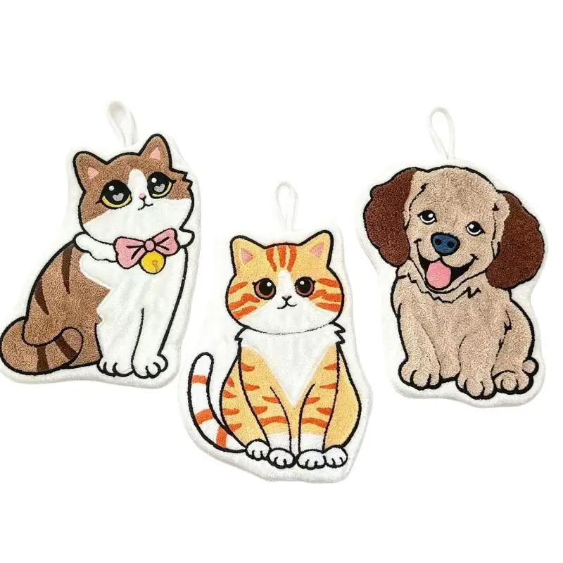 Weiches, schnell trocknendes Handtuch mit Cartoon-Motiv (Katzen und Hunde), saugfähiges Handtuch zum Aufhängen für Küche und Bad, Haushalt. – Detail 7