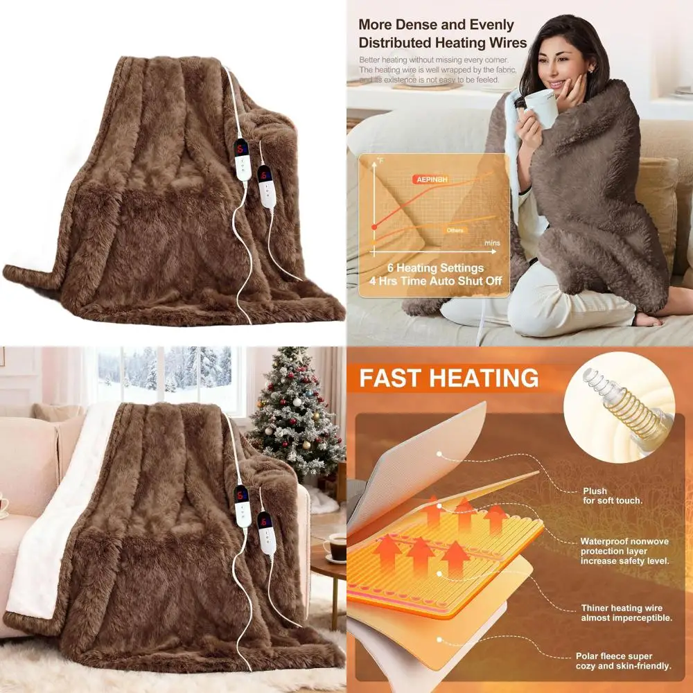 

6-Level Adjustable Heated Blanket, 10-Hour Auto-Off, Ultra Soft, Overheat Protection, ETL Certified, Brown, 90x100