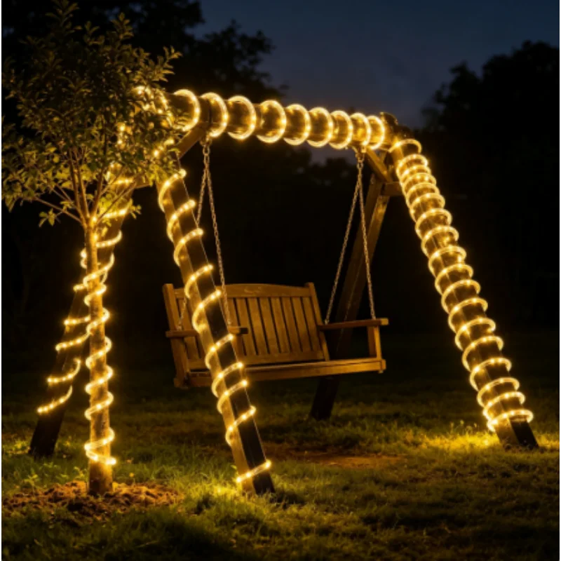 12M Outdoor Solar LED Rope Lights, Flexible Fairy String Lights for Garden Christmas Party Decor