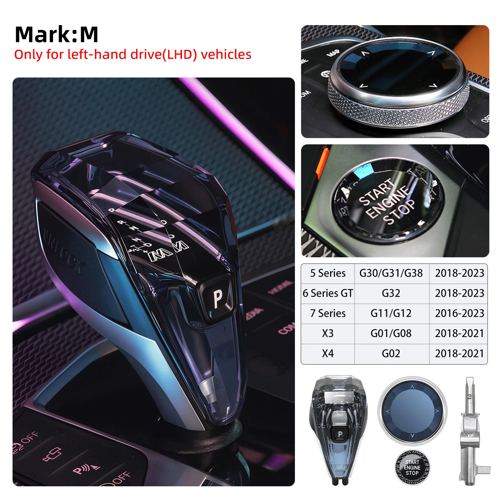 3 Pieces Set Crystal Gear Shift Knob Lever For BMW 5/6/7 Series X3 X4 G01 G02 G08 G11 G12 G30 G31 G32 G38 Crystal Gear Handle