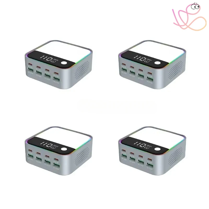 Desktop Phones Charging Dock Adapter with 8 Port Including 4 USB and 4 Type C for Efficient Power Distribution