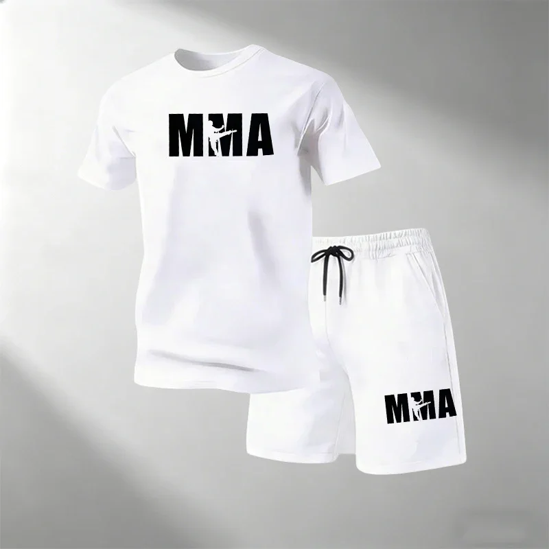 Trendy Streetwear Men 2 Piece T Shirt Shorts Set Short Sleeve Drawstring Shorts Casual Sportswear Running Daily Male Summer Suit view 2