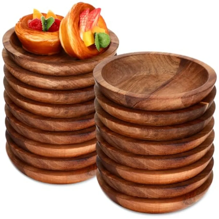 

Набор из 20 круглых деревянных тарелок из акации, 6 дюймов, легкие, небьющиеся, натуральные, для сервировки стола
