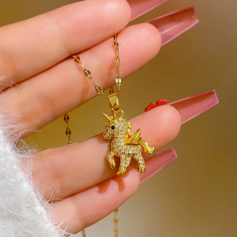 Trendy Cute Unicorn Pendant Necklaces for Women 2022 Titanium Stainless Steel 18k gold plated jewelry Neck Link Chain Gift