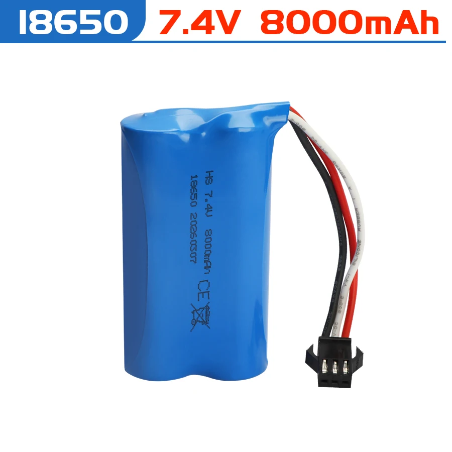 Li-ion battery SM-3P 7.4V 8000mAh for MN128 Watch Gesture Sensing Twisted RC stunt car 18650 7.4v battery For RC Cars SM-3P Plug