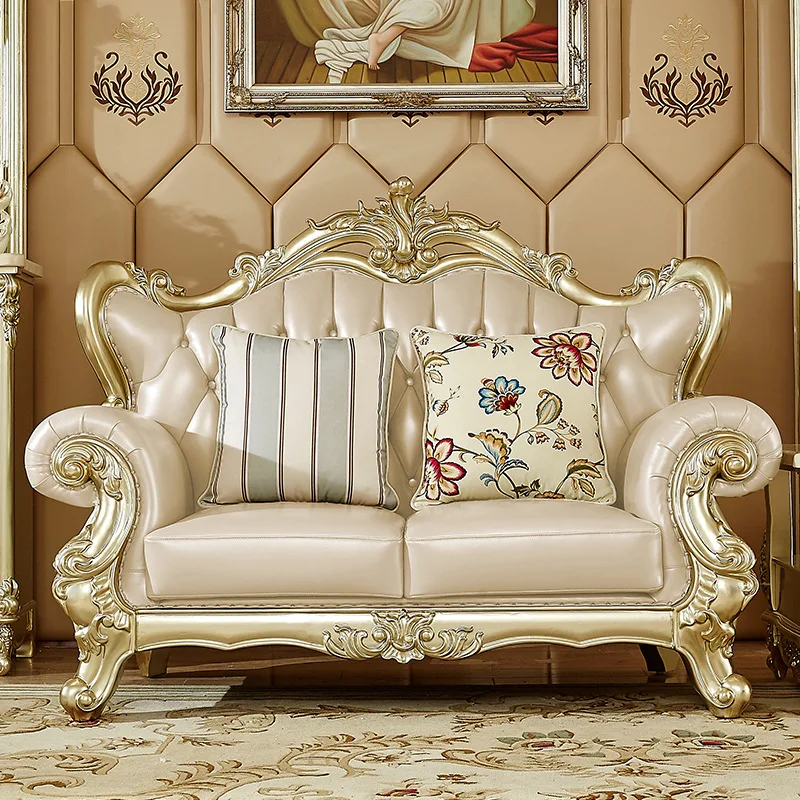 CX noble gold leather double-sided carved high-end villa luxury living room furniture