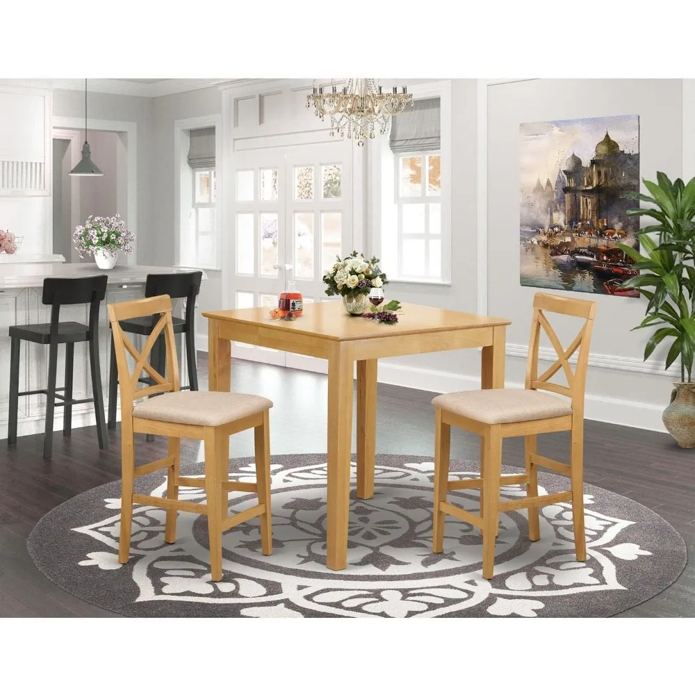 

Dining Tables, 3 Piece Kitchen Counter Set for Small Spaces Contains A Square Table and 2 Linen Fabric, Dining Tables