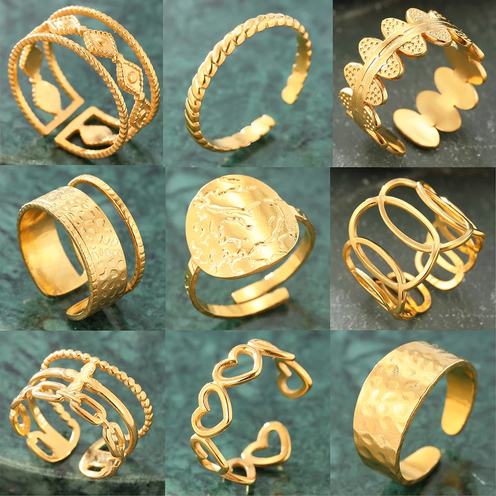 Stainless Steel Rings Vintage Exquisite Heart Light Luxury Fashion Adjustable Open Oil Pressure Wide Ring For Women Jewelry Gift