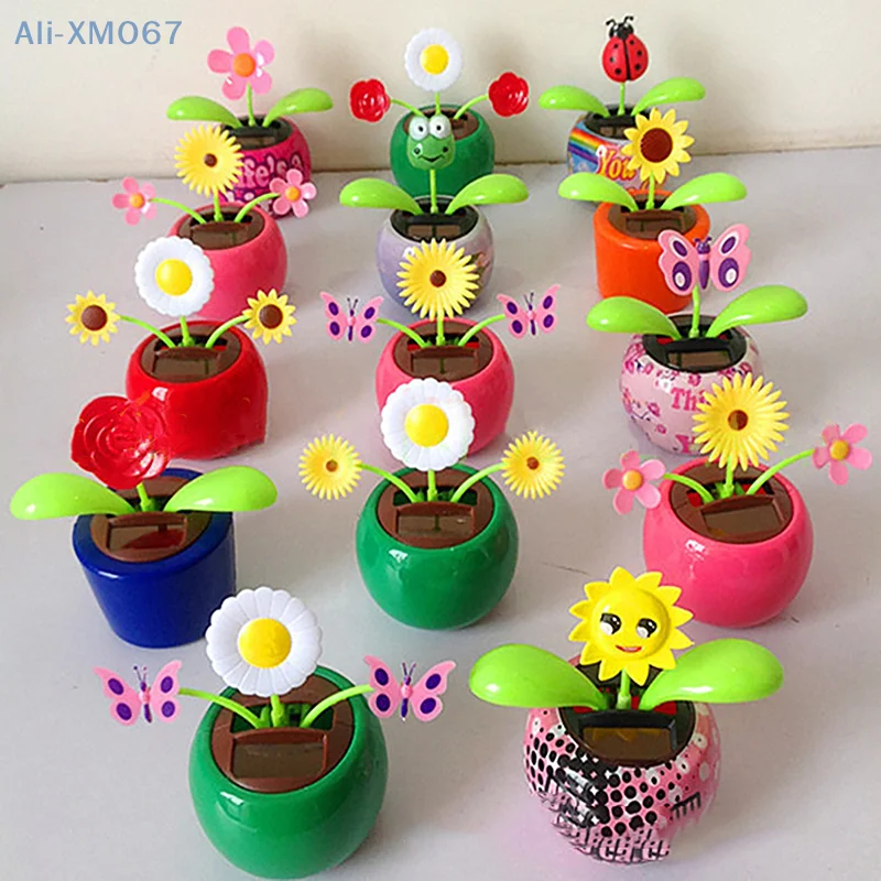 1PC Auto Dashboard Decor Office Indoor Car Ornament Flower Pot Solar Powered Dancing Shaking Head Cartoon Apple Flower Pot image 3