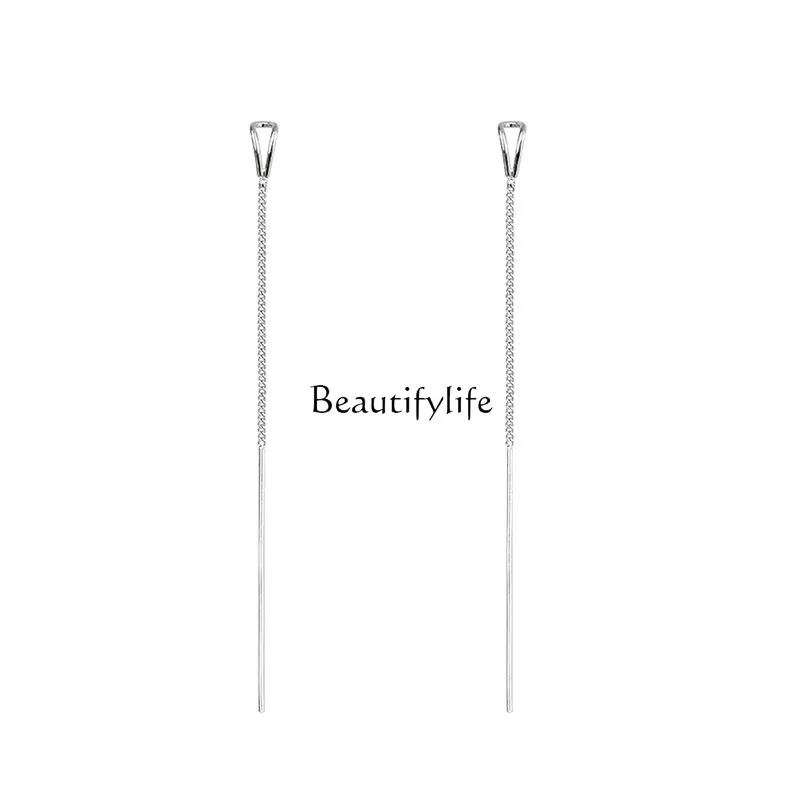 

Two Ear Line Electroplating Sterling Silver Women's Mini Earrings Korean Long Face Skinny Earrings