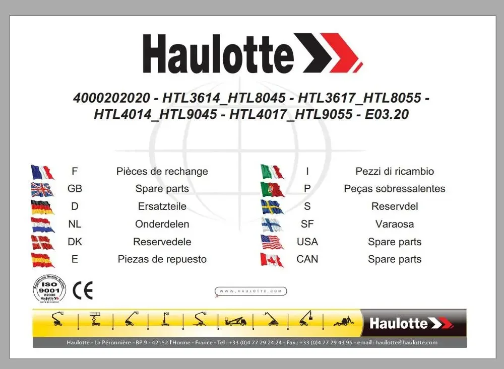 

Haulotte Work Platforms PDF 23.45 GB Updated [08.2021] Service, Maintenance & Operators Manual, Training & Spare Parts Manual