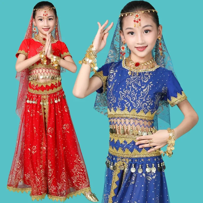 Girls Belly Dance Costumes New Design Oriental Dance Children Dresses India Bollywood Dance Professional Outfit Kids 4 Color