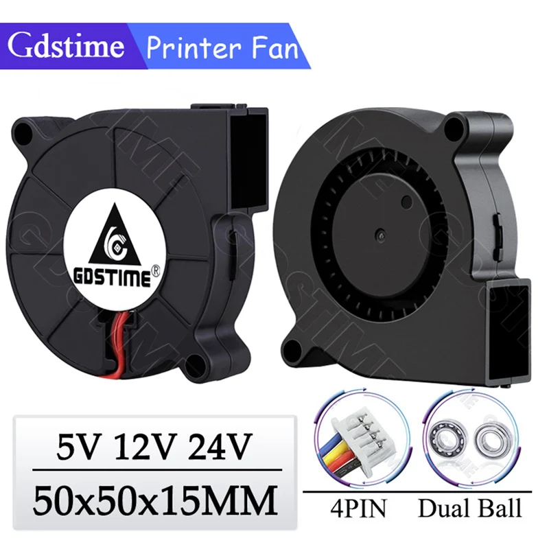 Gdstime 5015 24V Fan 12V 5V Radial Fan 50x15MM Turbo Fan Blower 50MM Dual Ball Cooler for 3D Printer Parts Ventilation Cooling