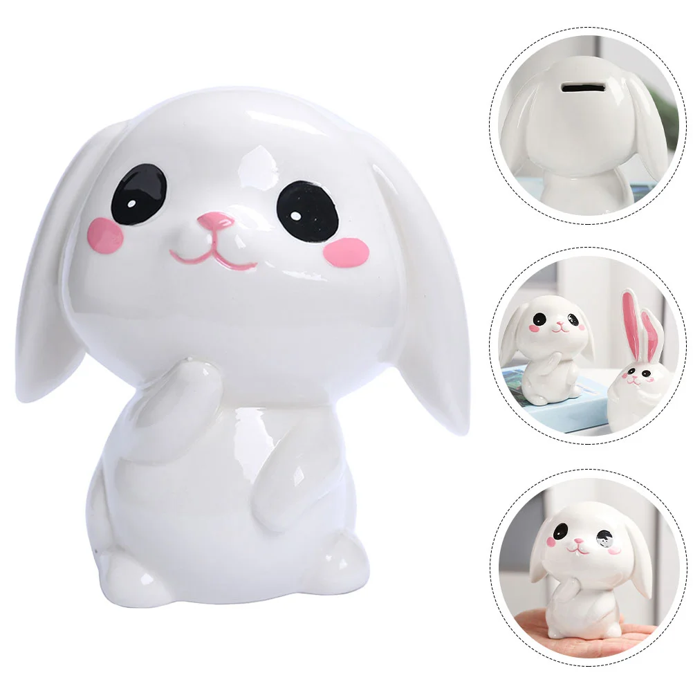 

Rabbit Piggy Bank Ornament Cartoon Saving Decorative Coin Holder Cash Can Shape Child Decorations