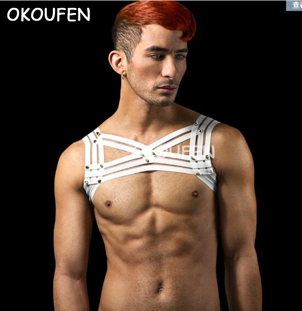 

New Pure Black and White Shoulder Strap Men's Sports Underwear Sexy Chest Strap Stage show fitness equipment